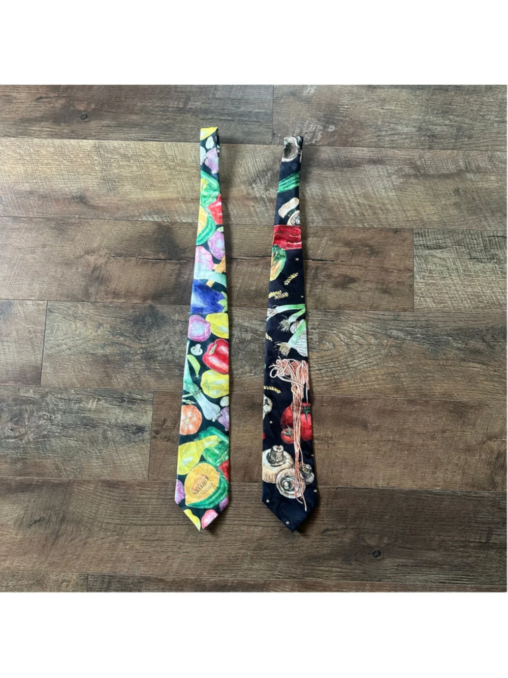 Vintage Flavor Wear Men’s Neckties Set of 2 Food Vegetable Pasta Print USA Made